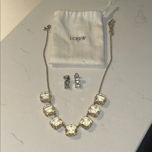 J. Crew Gold Necklace with Clear Stones and Silver Earrings